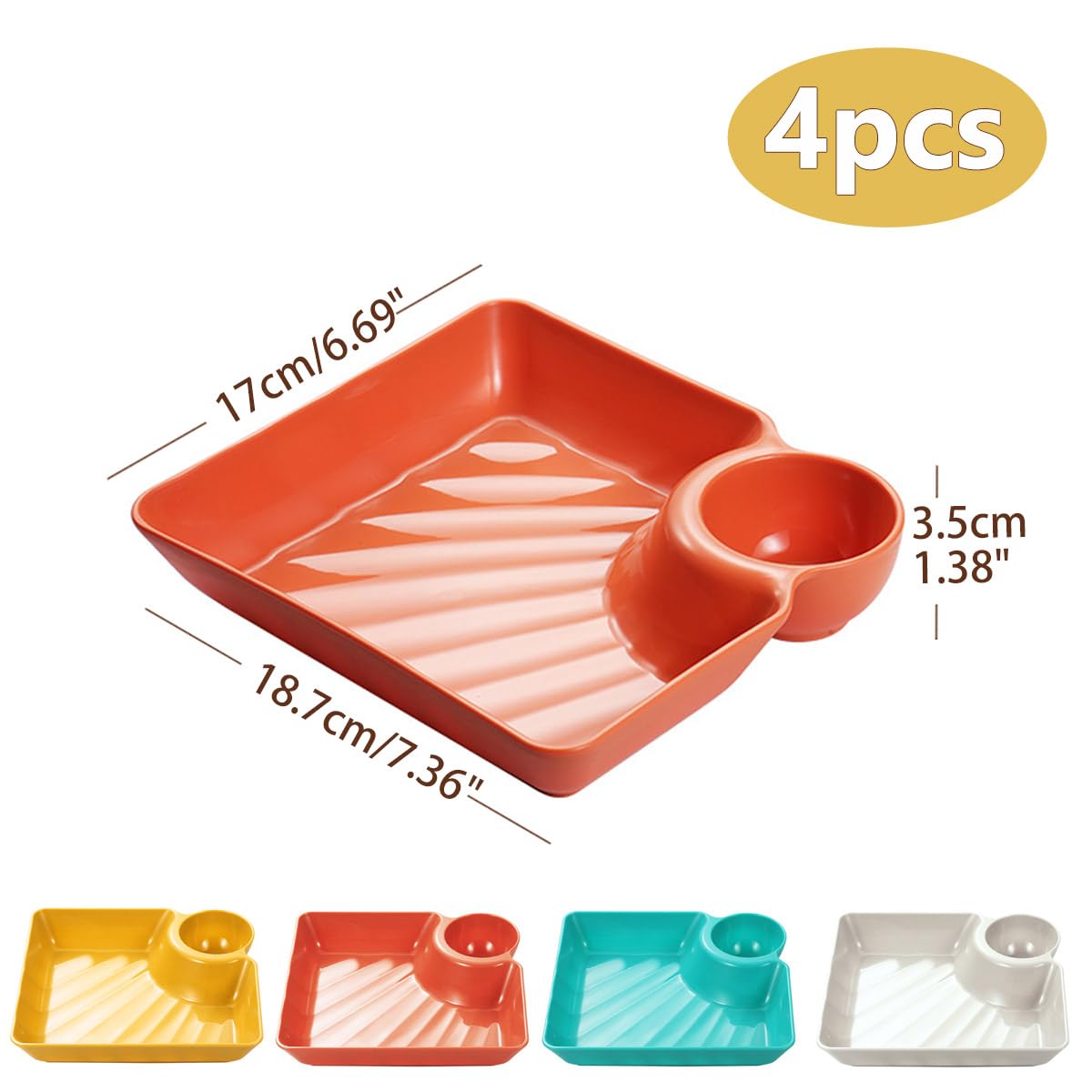 2 in 1 Snackschale und Dipschalen 4 Stück Servierplatten Nacho Teller 18.7 x 17 x 3.5cm Tapas Schalen Servierschalen Set für Vorspeisen Dips und Snacks
