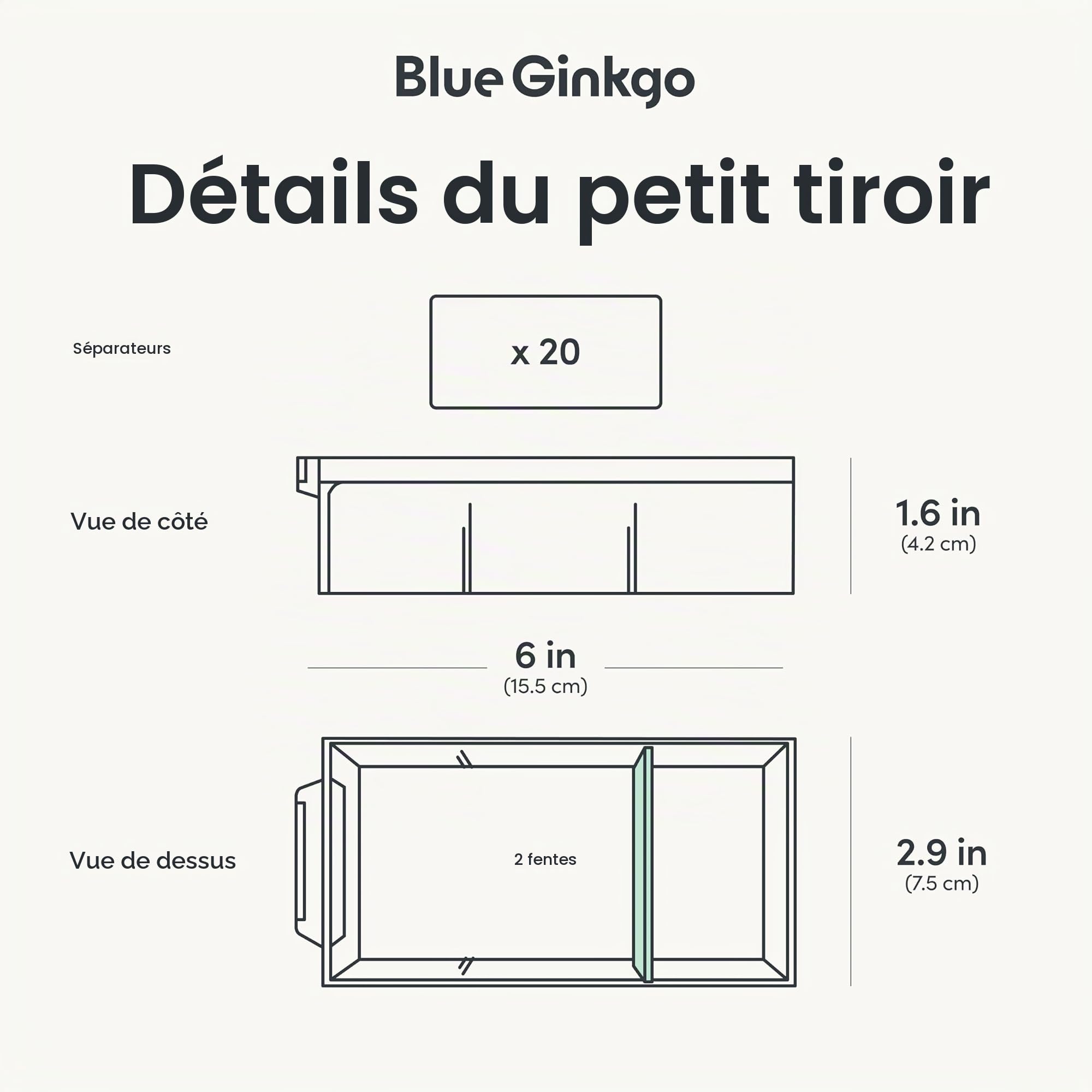 BLUE GINKGO Petite armoire de rangement à 20 tiroirs – Rangement empilable pour perles et objets artisanaux, organisateur de petites pièces, boîte à outils pour enseignant (fabriquée en Corée) – Gris