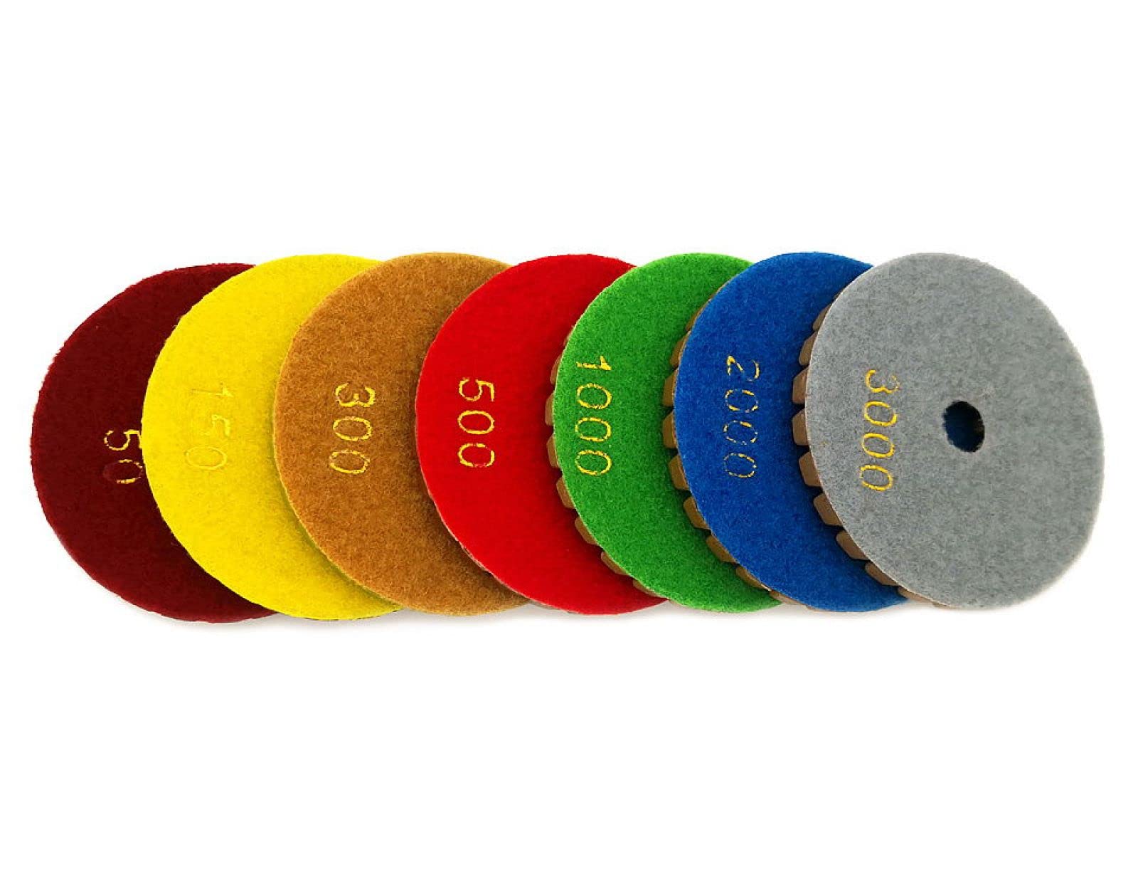 Almohadillas pulidoras de diamante, Juego de 7 discos de lijado for renovar pisos de concreto de 4 pulgadas y 8 mm de espesor for pulido de pisos de concreto(3000)