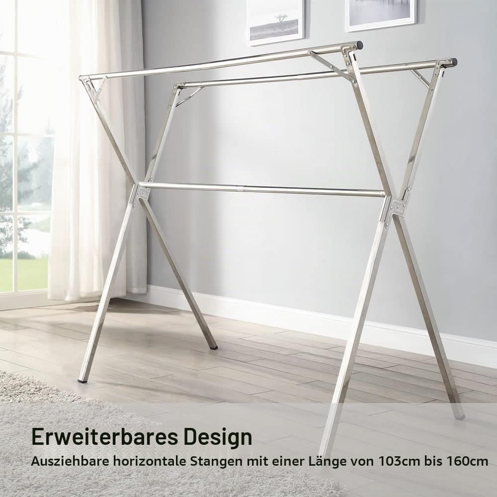 GISSAR Wäscheständer Faltbar, Edelstahl-Wäscheständer für drinnen und draußen, einfache Lagerung, Kleiderständer, 1.6Meter