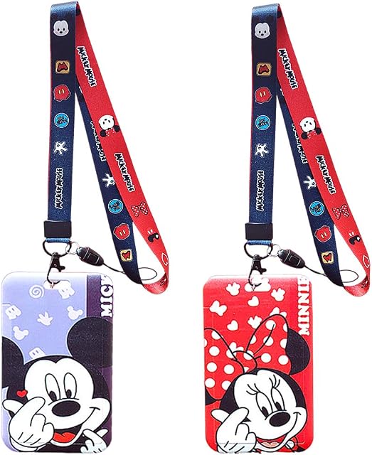 Lanyard, 2 × BKJJ Lanyard, Cute Animal Shape Neck Lanyard, Women's Mickey and Minnie Lanyard with Detachable, Unisex's Mickey Lanyard Card Holder, Red and Blue