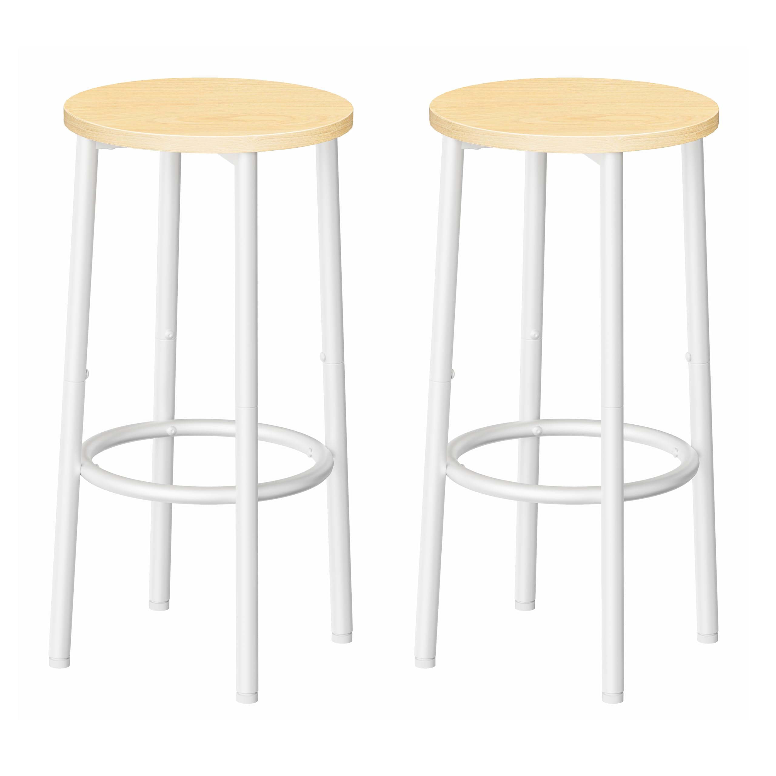 HOOBRO Bar Stools Set of 2, Breakfast Round Bar Chairs with Footrest, Pub Stools, Sturdy Metal Frame, for Dining Room, Kitchen, Party, Industrial, Natural and White EWN03BY01