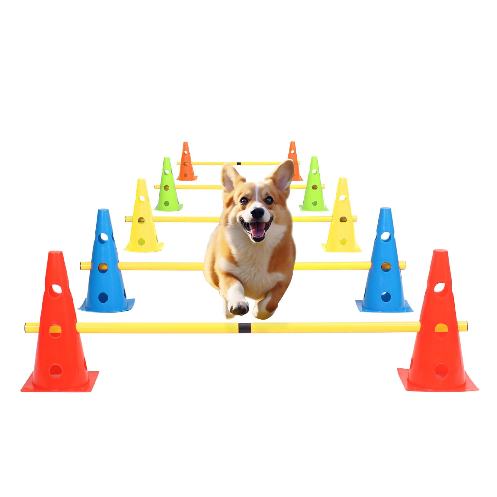 Dog Jump Agility Training Set Puppy Agility Training Hurdle 10 Cones & 5 Poles Combo for Backyard Adjustable Obstacle Training Course Equipment Outdoor Indoor
