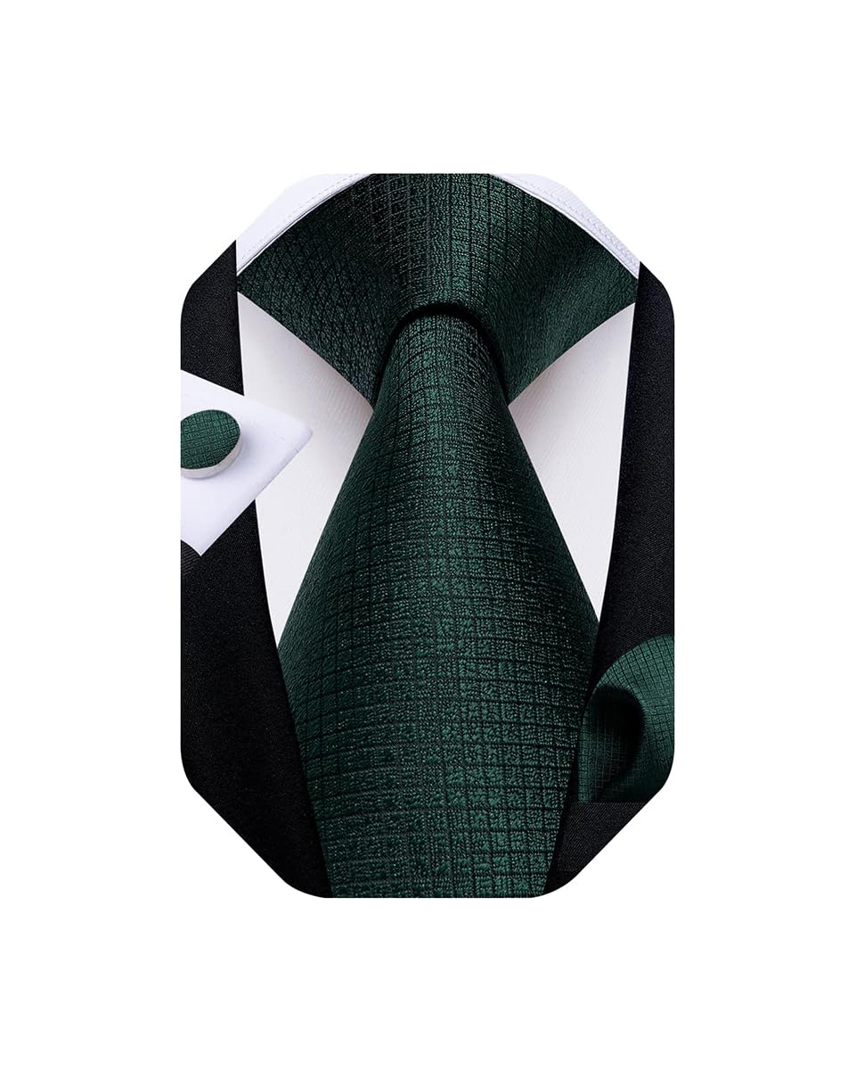 DiBanGu Mens Solid Color Tie and Pocket Square Set Woven Silk Plain Necktie & Handkerchief for Men Wedding Party Formal
