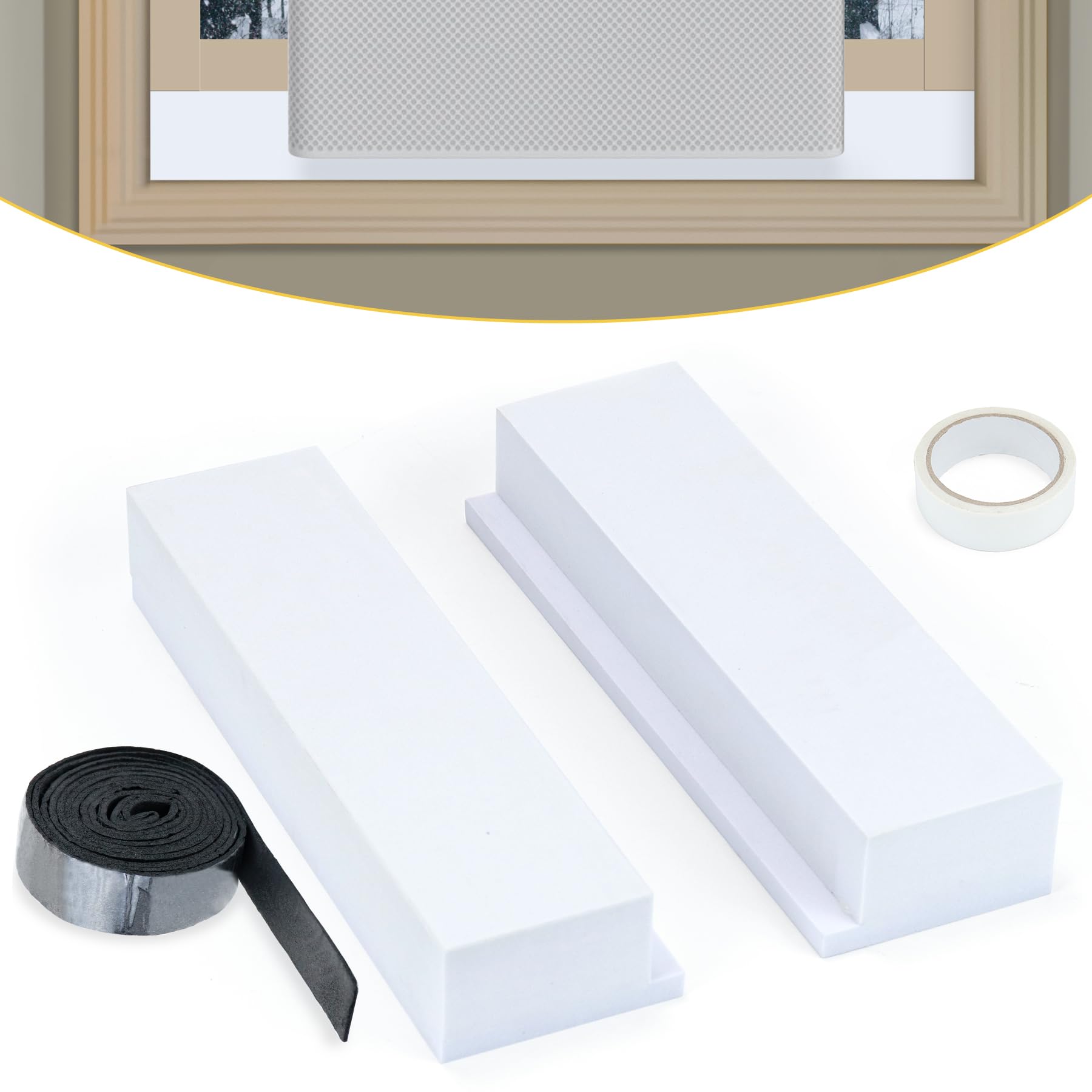 2 Pack Foam Block for U-Shape Window AC Units,Window AC Curtain Side Foam Block with Weather Seal Tape,Stop Cold Drafts Air Leak,Winter Summer,Compatible with Midea Air Conditioner
