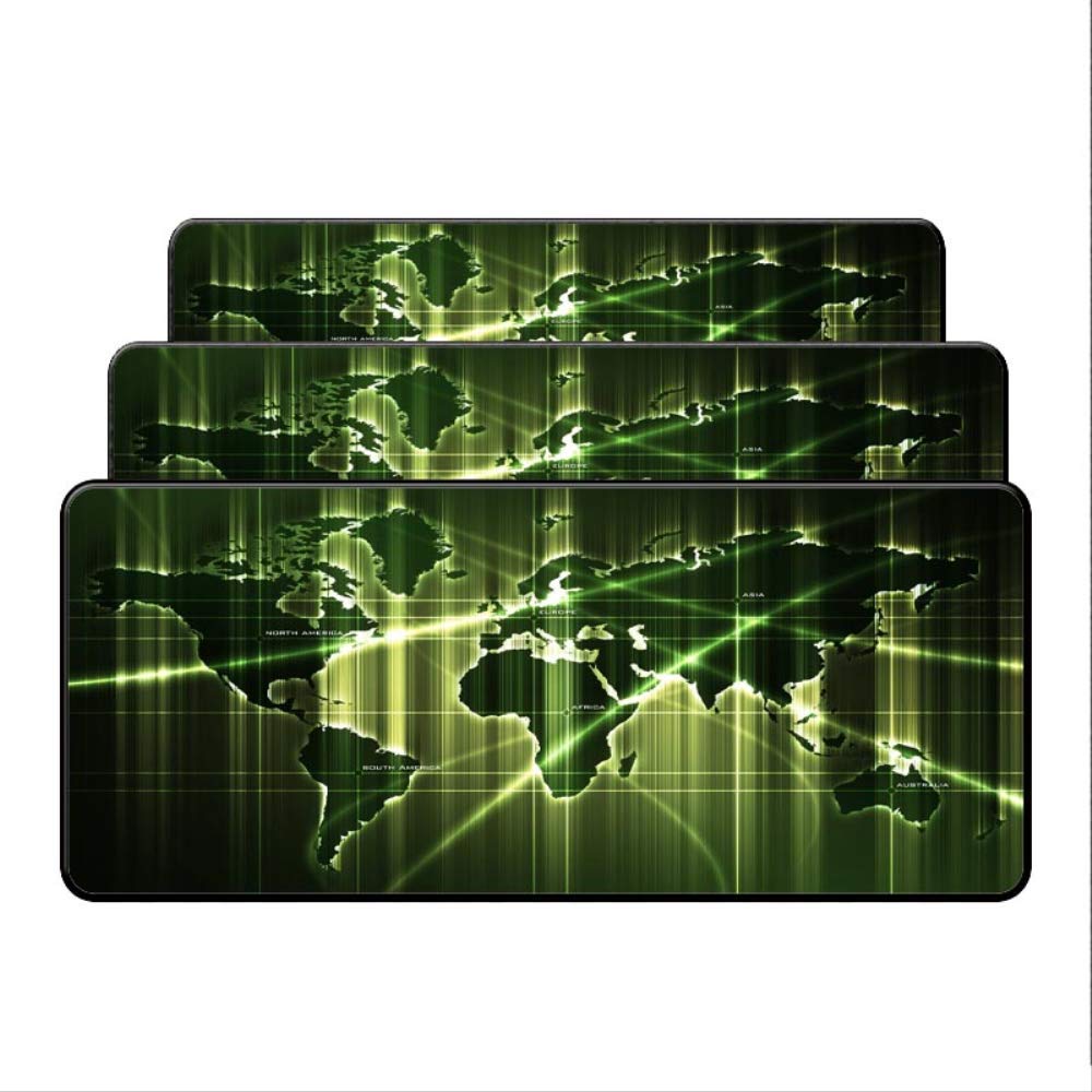 Dhsbd @ Mouse Pad Green World Maps Large Mats Rubber Mat Overlock Edge Gaming Mouse Pad Mat Xl Big Desk Office Work/Game 300X800X2Mm