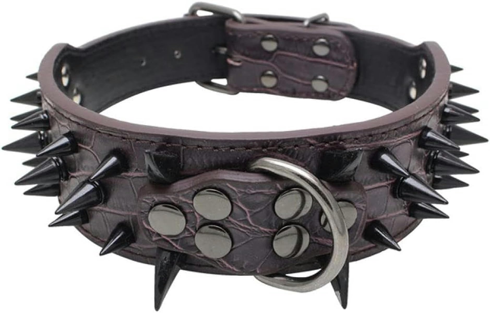 Collier pour Chien clouté en Cuir PU réglable pour la Marche et la Course à Pied, Confortable et Doux, Noir, S 56 x 5 cm