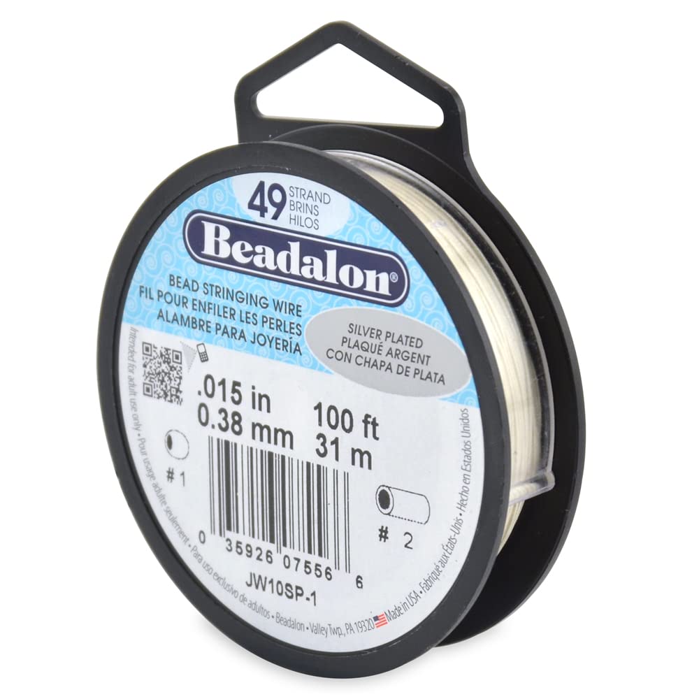 Beadalon 49-Strand Bead Stringing Wire, 0.015-Inch, Silver Plated, 100-Feet
