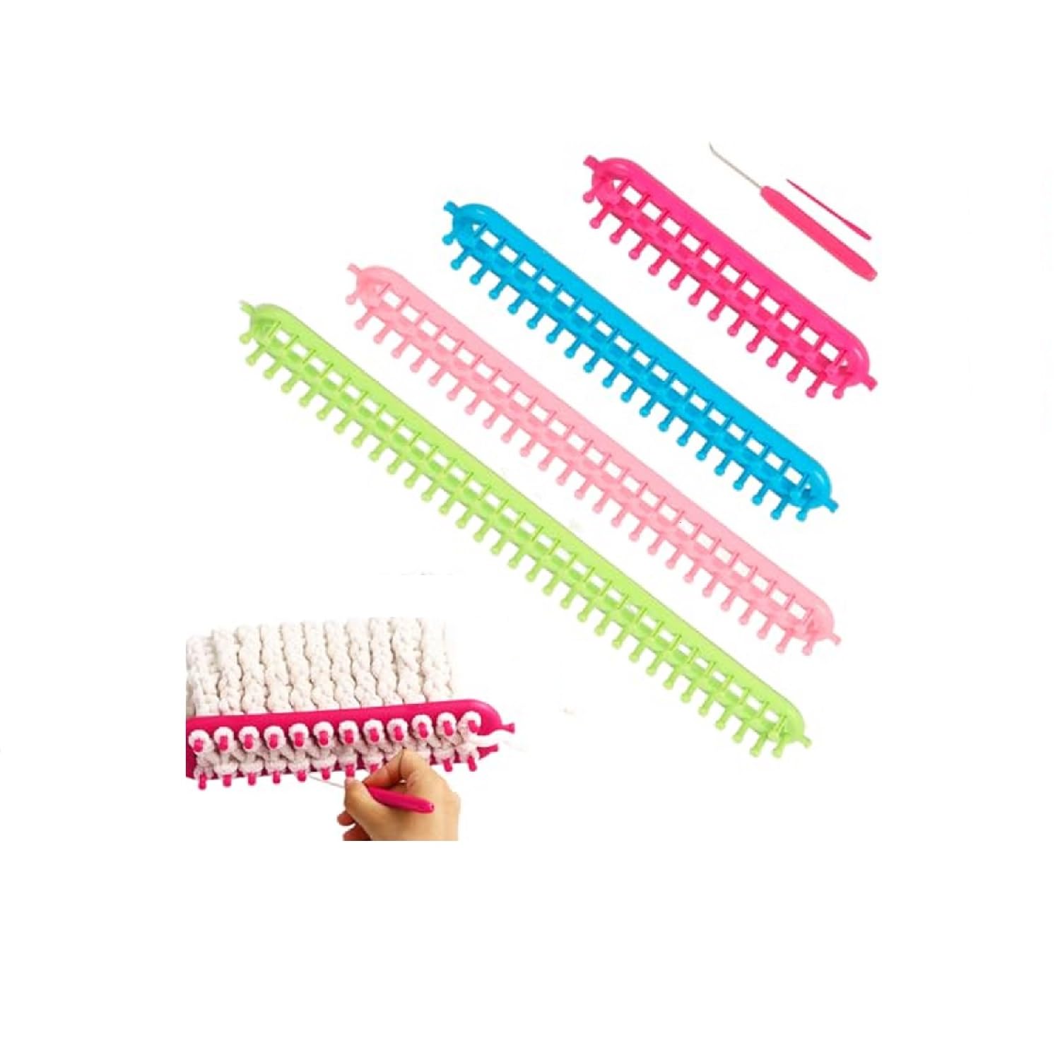Tissting 6 Stück Strickwebstuhl Set, 26–57cm 4 Größen Lange Webrahmen Kunststoff Webstühle Set mit Strick und Hakennadel, DIY Handwerk Knitting Loom für Schals, Pullover, Decken