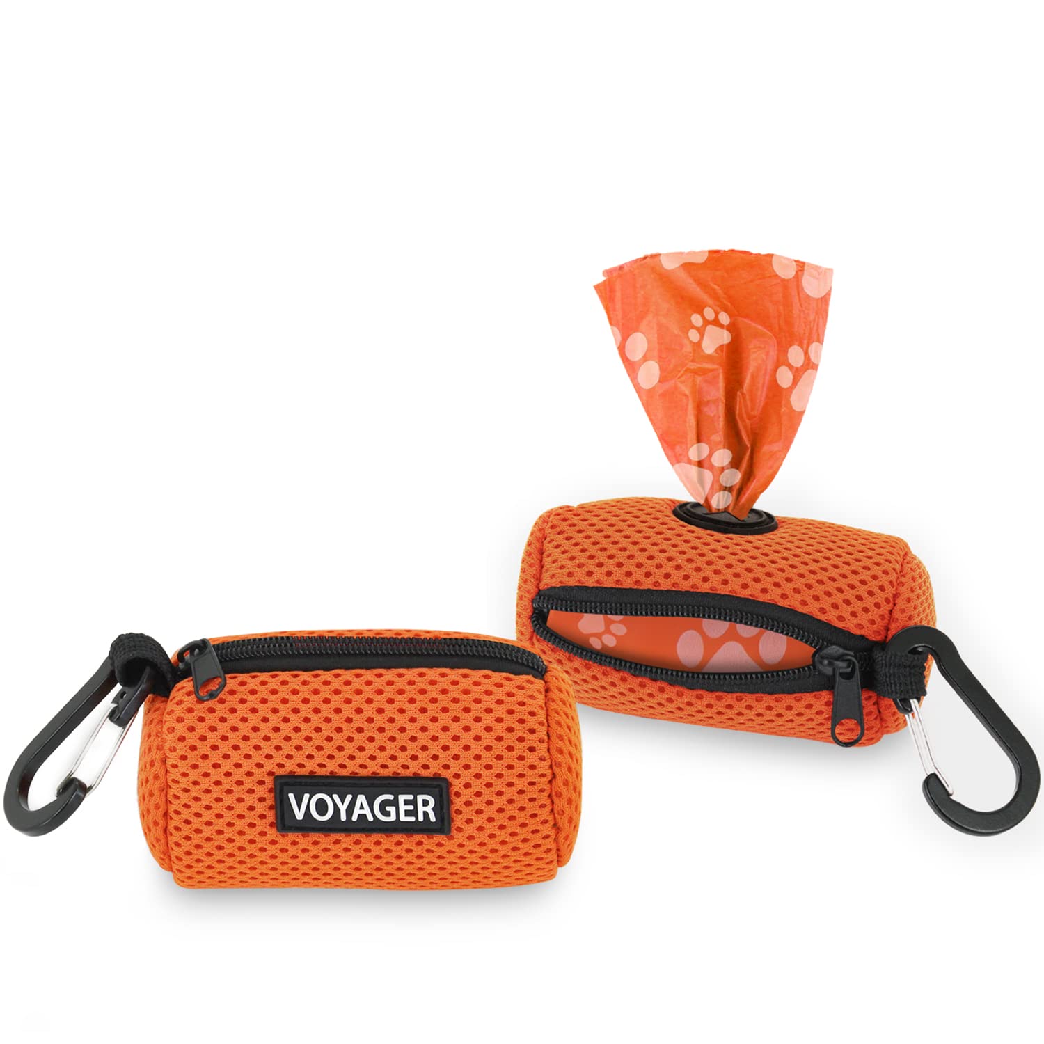 Best Pet Supplies 2-Pack Dog Poop Bag Holder Leash Attachment, Color, Reusable Mesh Dispenser Pouch for Travel, Walking, Park, and Outdoor Use, Soft and Durable with Clip-On - Mesh Orange