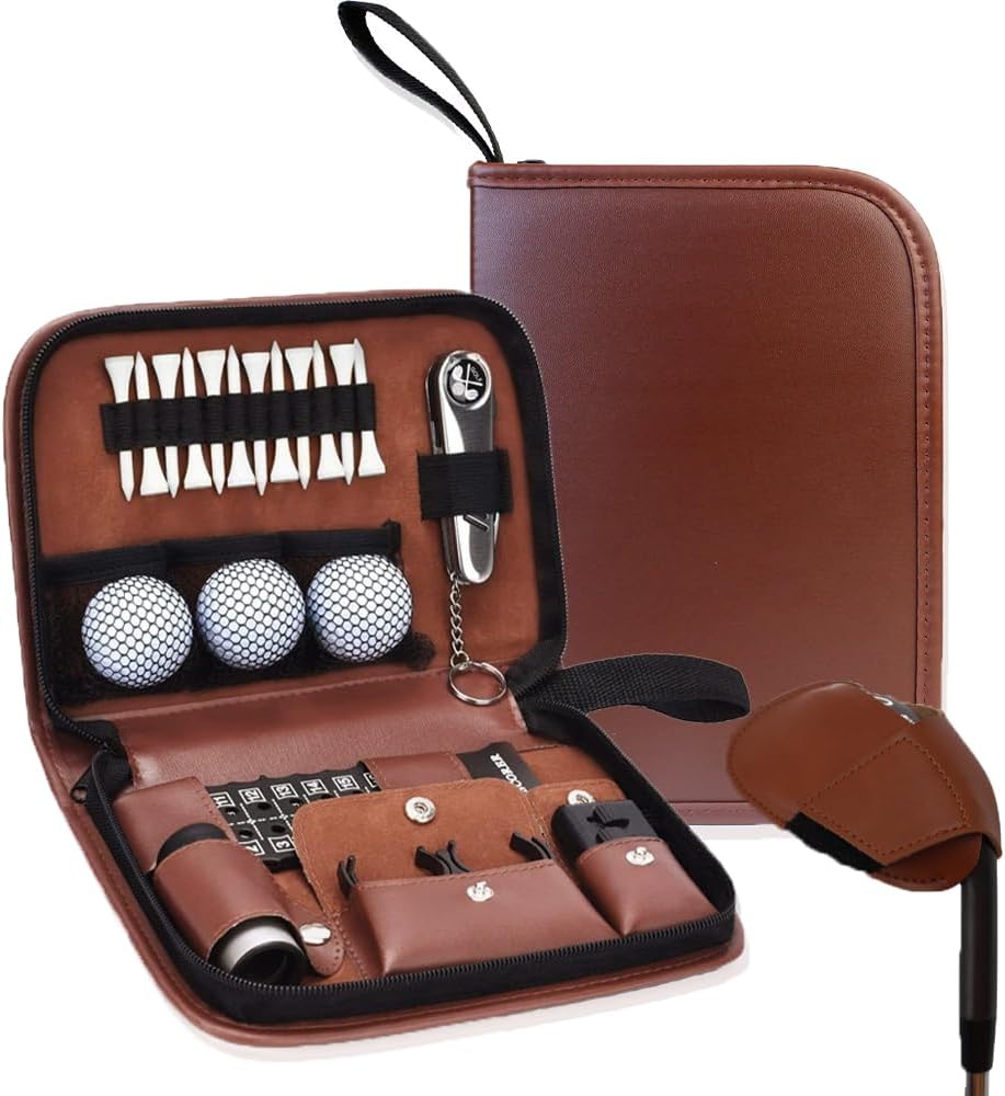 Golf Accessories Kit Gifts for Man and Women，Golf Tools Bag with Rangefinder, Multi-Function Tools, Balls, Brushes, Scorekeeper, Shafts, Clips