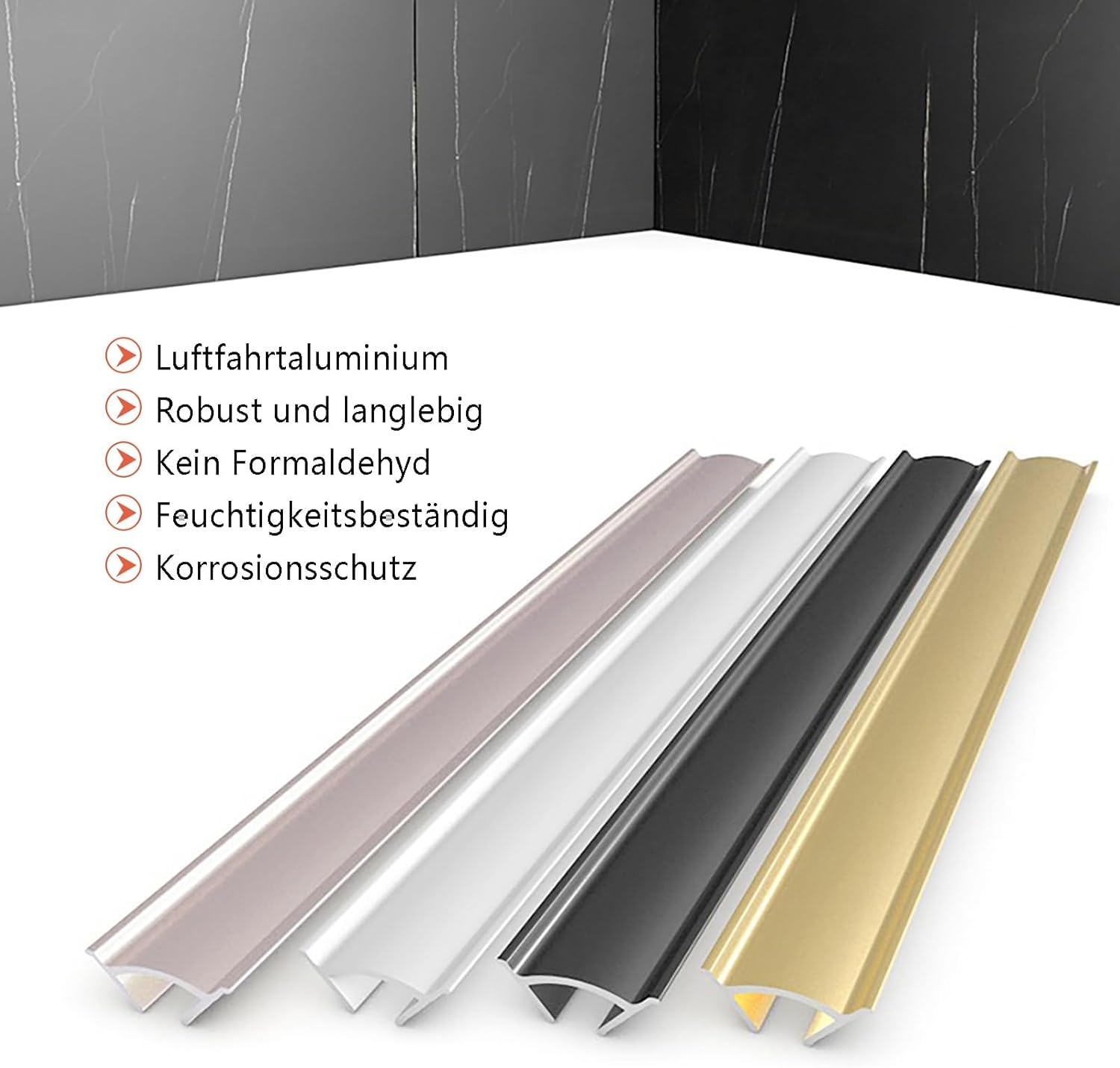 Profilo angolare in alluminio per battiscopa – Moderna striscia per soffitto per un elegante design d'interni, 135 cm di lunghezza, 2,3 cm di larghezza