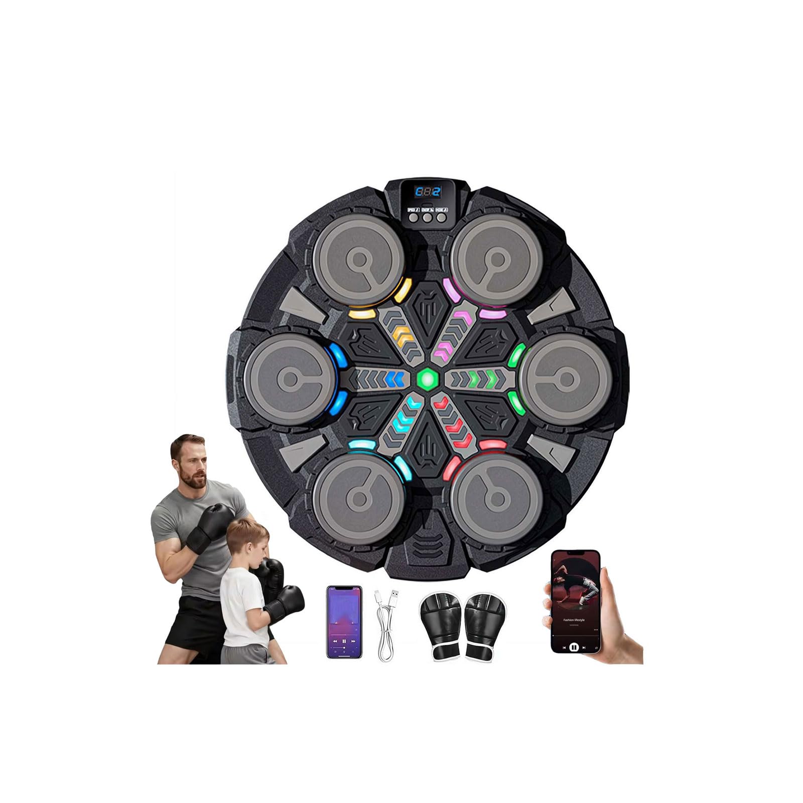 Maszyna do boksu muzycznego z Bluetooth, inteligentna wykrawarka z rękawiczkami, 3 tryby gry, regulowana prędkość, wyświetlacz LED do fitnessu w pomieszczeniach i liczenia