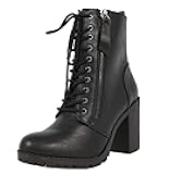 Malia Round Toe Stacked Lug Heel Lace Up Ankle Booties