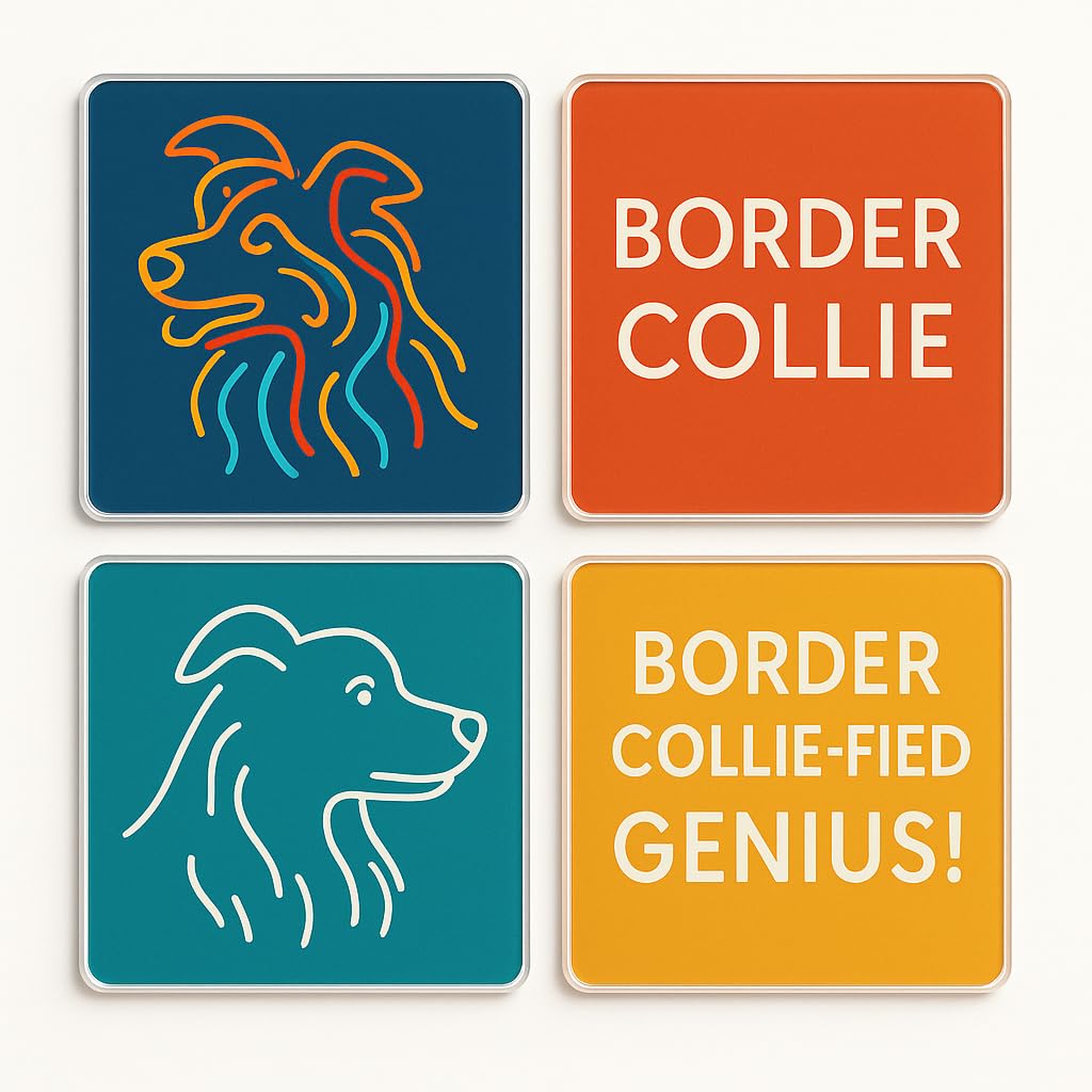 The Plum Penguin Collie Whimsy Set Acrylic Coaster Set Of 4 With Border Collie Art - Whimsical Minimalist Dog Lover Drinkware For Home Decor Enthusiasts