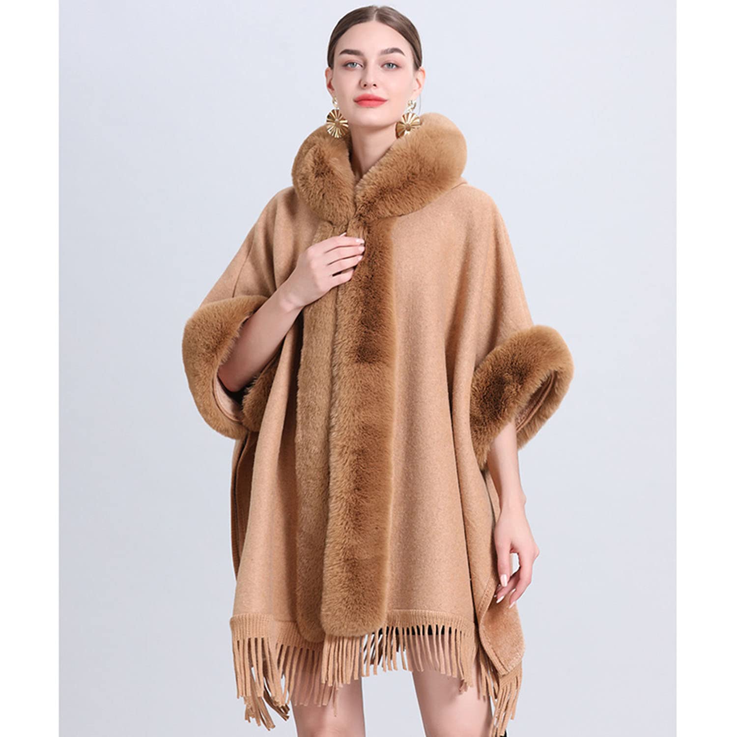 Lindoro Effen sjaal voor dames open voorkant poncho-cape, warme winter