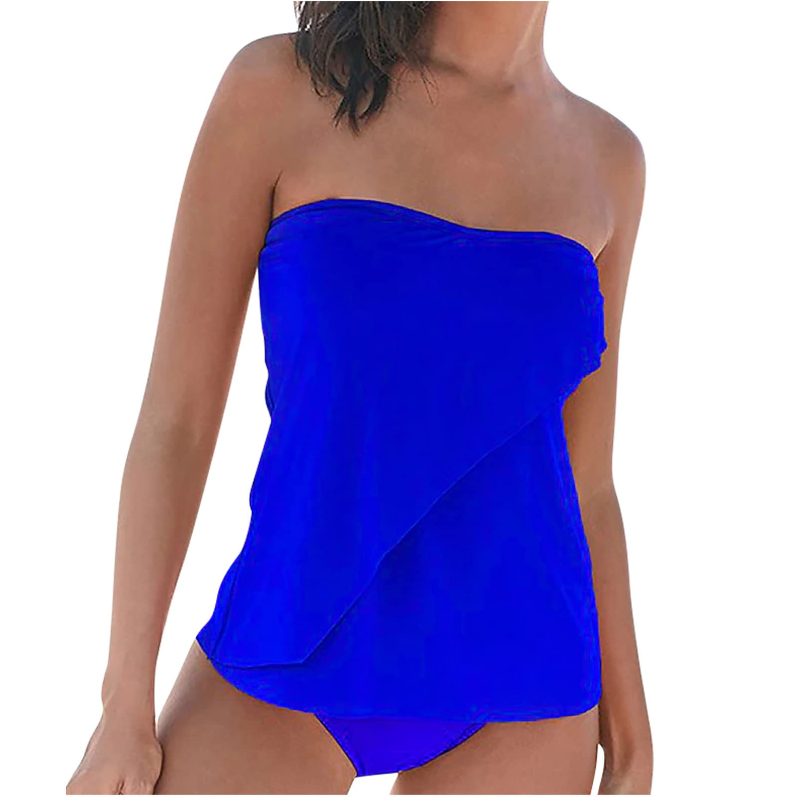RLEHJN Tankini Damen Bauchweg,Raffung Bandeau Tankini Set Zweiteiliger Badeanzug Mode Bikini Set Flowy Push Up Oberteil mit Bikinihose Sexy Strand Badeanzüge Sommer Swimsuits Bequeme Strandmode