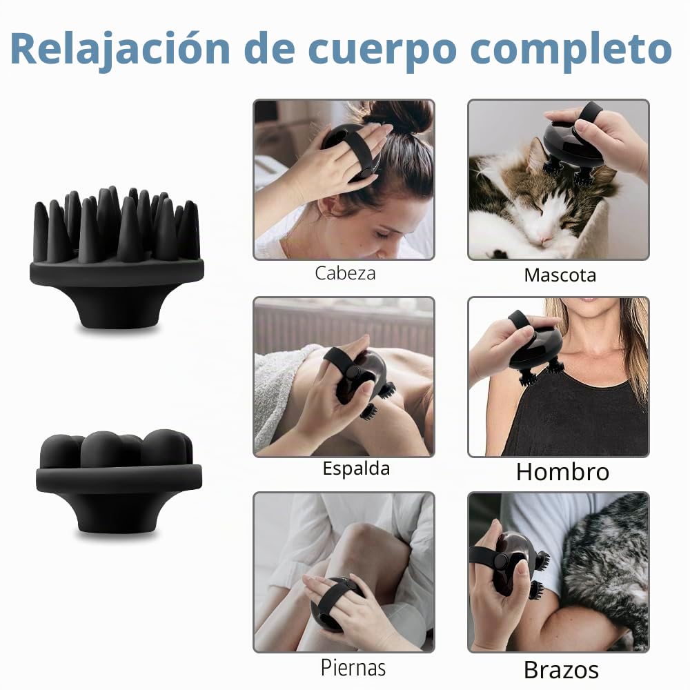 Masajeador de cabeza con 3 modos de amasado y 8 garras de masaje extraíbles, masajeador eléctrico portátil de mano IPX7 impermeable para el crecimiento del cabello