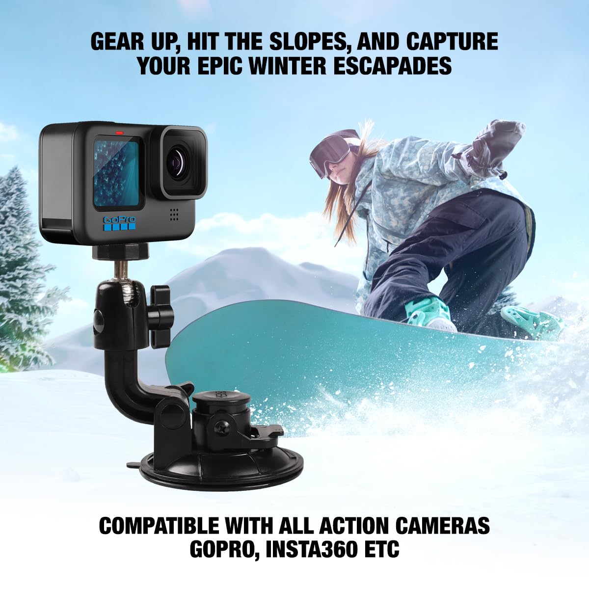 ProGrip Snowboard-Halterung für Action-Kameras, Insta360, GoPro, DJI, Sony, Akaso – kein Werkzeug erforderlich