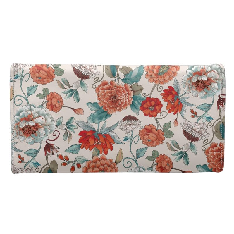 Dahlia Flowers Leather Wallets for Women Long Wallet with ID Window, Vintage Watercolor Floral Change Pouch PU Leather Purse Credit Card Holder 11 Card Slots3