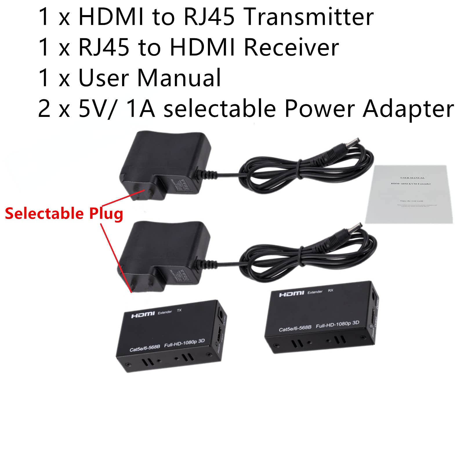 MOUDOAUER Przedłużacz HDMI Over IP Ethernet 1080p do 60 m, bezpośredni przedłużacz 1 do 1 przez CAT5e CAT6 do wielu przełączników Gigabit i sieci LAN, rozszerzenie podczerwieni