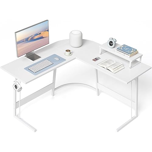 CubiCubi L Shaped Gaming Desk Computer Office Desk, 47 inch Corner Desk with Large Monitor Stand for Home Office Study Writing Workstation, White