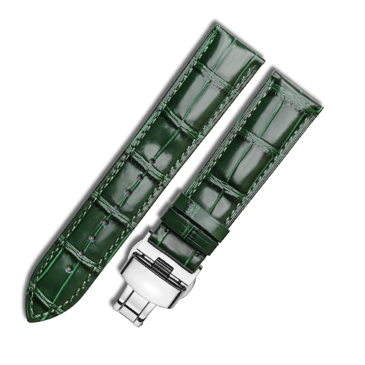 MUENShop Uhrenarmband mit faltschließe Leder Schnellverschluss Echtleder Armband für 18mm-24mm Schwarz Braun Blau Grün Kalbsleder Ersatz für Herren/Damen