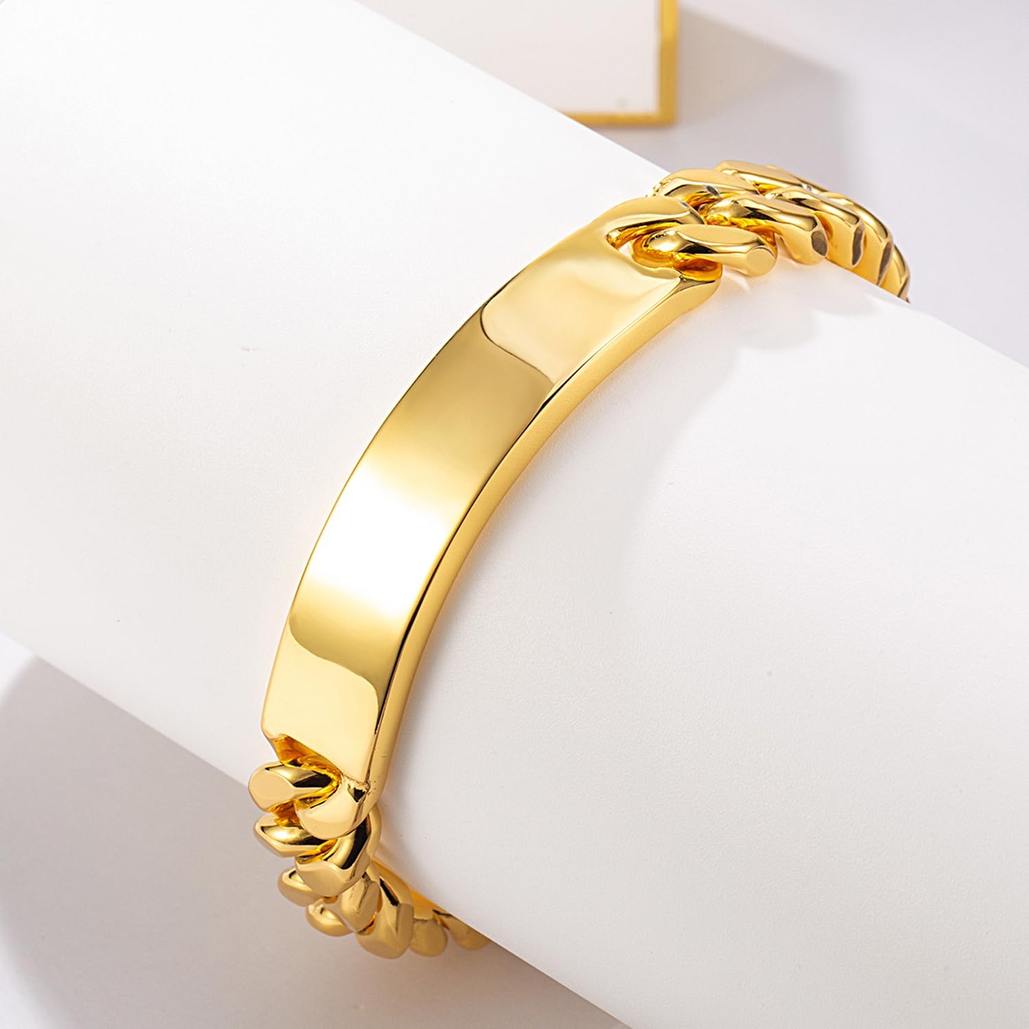 Dankadi Men 925 Sterling Silver Solid Miami Cuban Link Chain Bracelet 12MM Rectangular Card Bangles 7 "7.5" 8 "8.5" 9 "9.5" 10" Thick Big Curb Cuban Chain Jewelry Gift (Gold, 7 inch)
