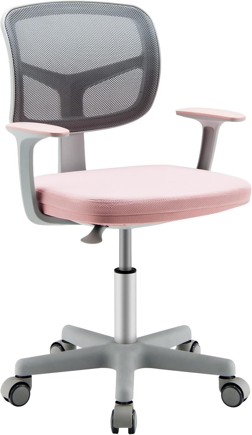 FANTASK Silla de Escritorio Infantil giratoria 360°, Color Rosa, con 5 Ruedas con Bloqueo, Silla para niños de 80 a 91,5 cm de Altura Ajustable con Respaldo y reposabrazos, para niños de 3 a 10 años