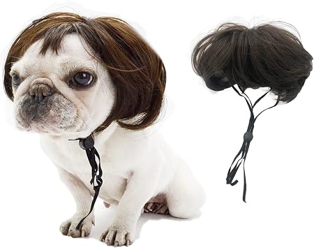 Pet Costumes Dog Cosplay Wig, Funny Headwear Apparel Toy, Cat Dress up for Halloween, Christmas, Parties, Festivals, Dog Wigs for Small Medium and Large Sized Dogs Brown