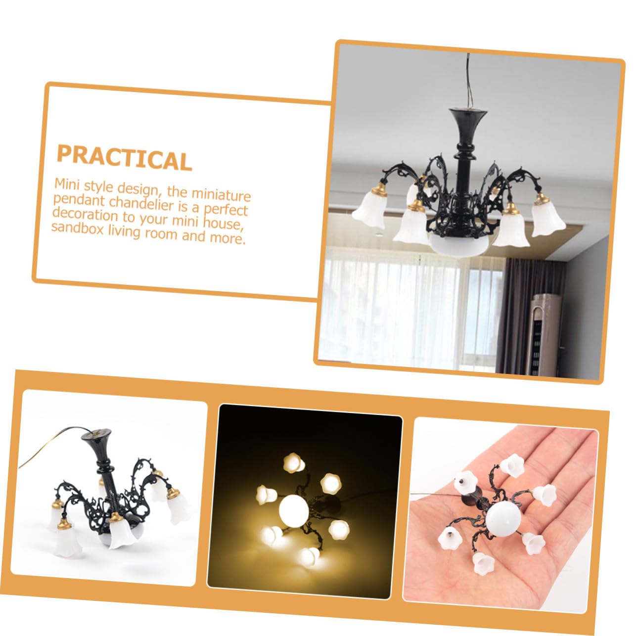 Lámpara de Araña y Abs Diseño Mini para Casa de Muñecas en Miniatura Decoración Metálica Adecuado para Escenas de Vida en Miniatura y Decoración de Habitación