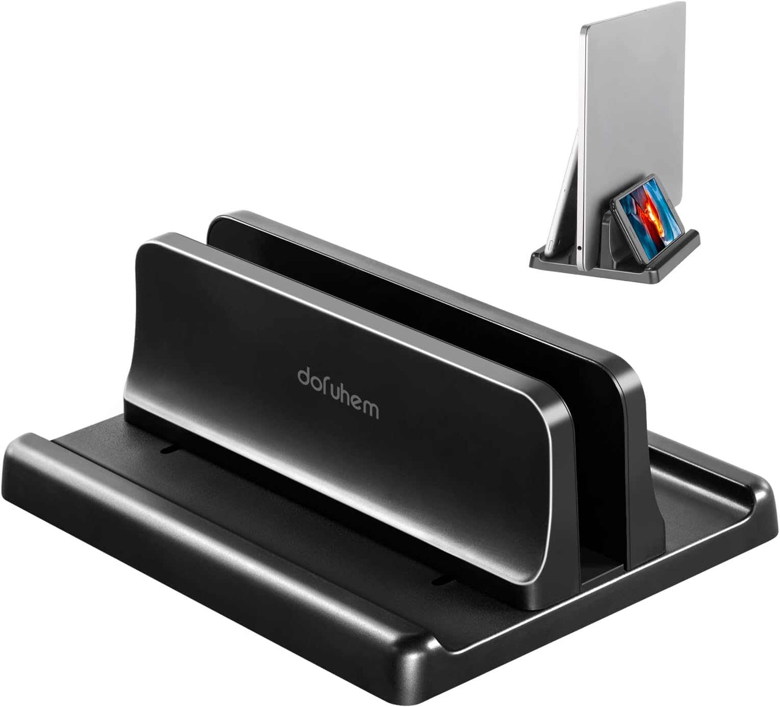 Dofuhem Vertical Laptop Stand Holder,Adjustable Plastic Desktop Notebook Dock,Space-Saving for All MacBook/Surface/Samsung/HP/Dell/Chrome Book,Black