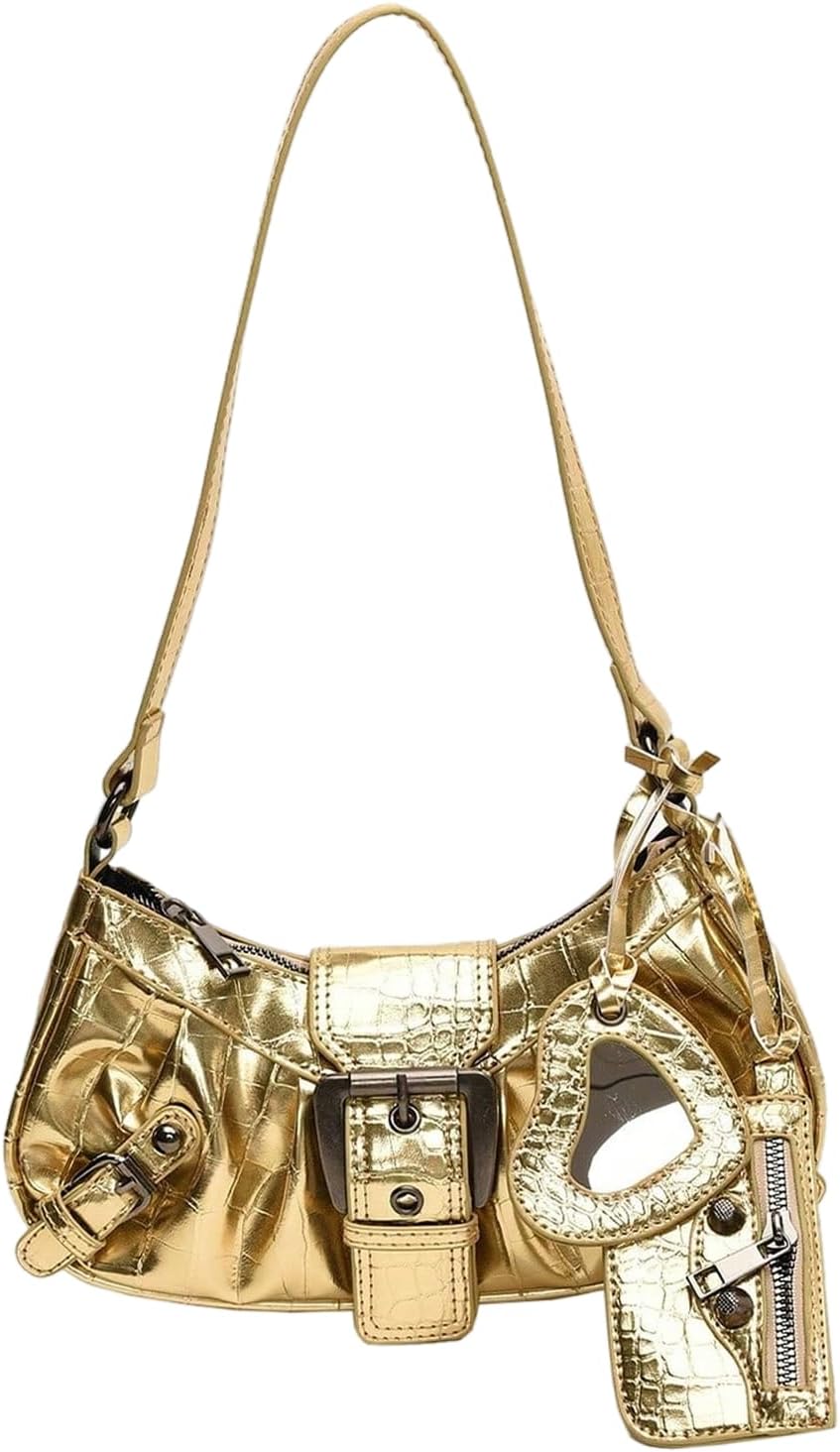 GORGLITTER Women's Y2k Shoulder Bag Buckle Western Vintage Hobo Pu Leather Handbags with Coin Purse