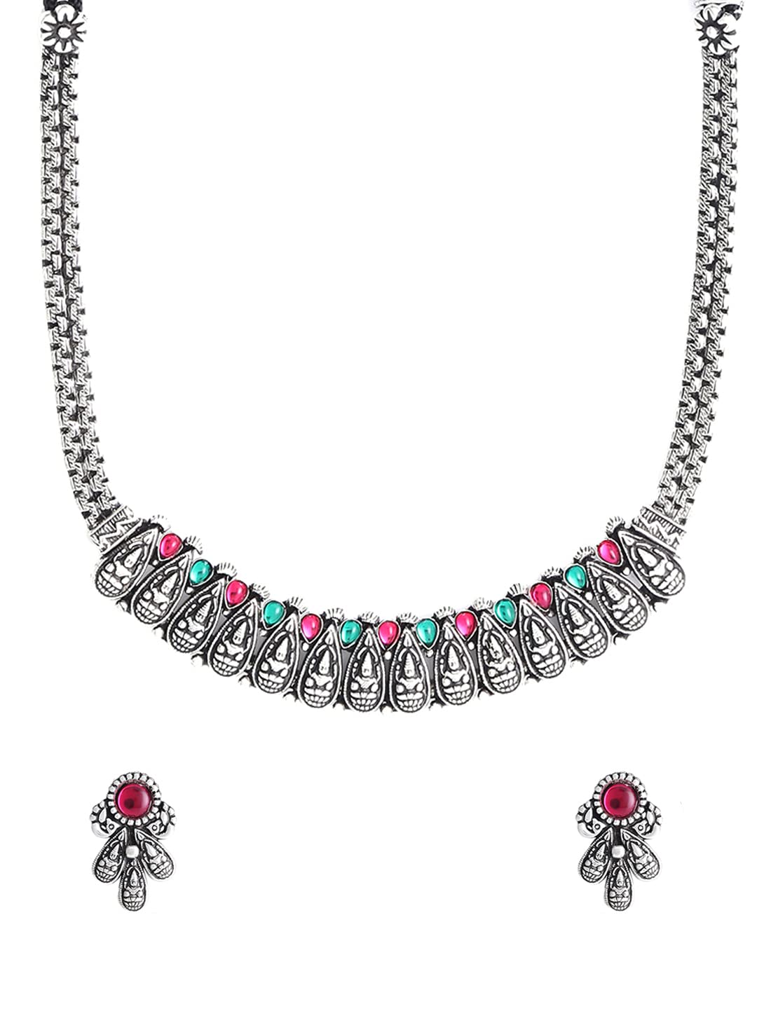Yellow Chimes Oxidised Jewellery Set for Women Authentic Kolhapuri Worked Silver Oxidized Choker Necklace Sets for Women and Girls (B09P6FQKKM) Amazon Price History, Amazon Price Tracker