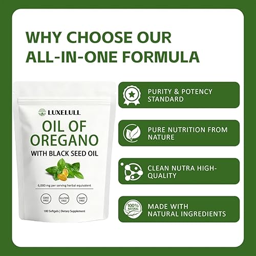 Miniatura 3 de LUXELULL - Cápsulas de suplemento de aceite de orégano 2 en 1, cápsulas de suplemento de aceite de orégano, sin OMG, aceite de orégano y aceite de