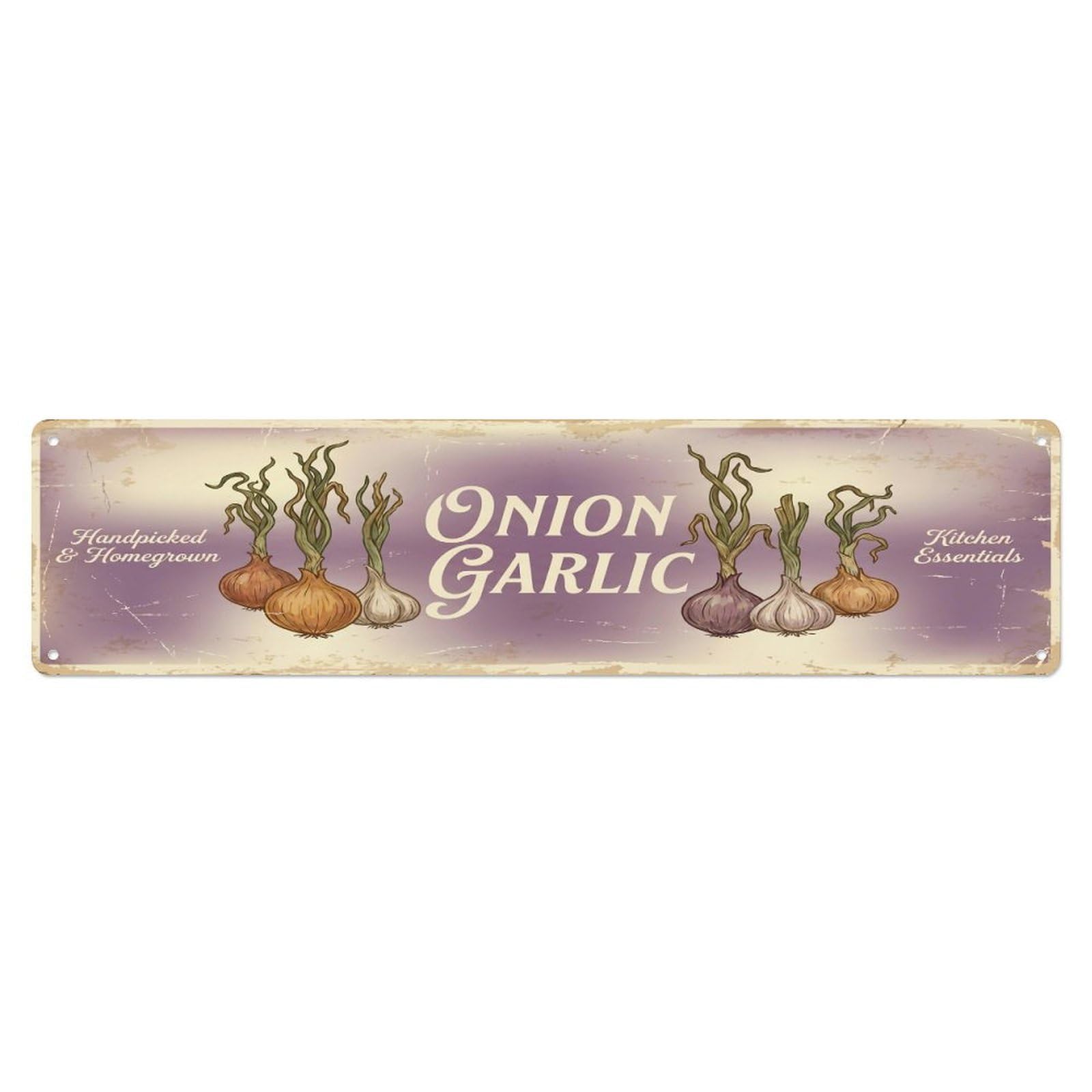 Olhnbad 4X16inch(10X40cm) Vintage Cottagecore Garden Onion Garlic Banner Metal Tin Sign