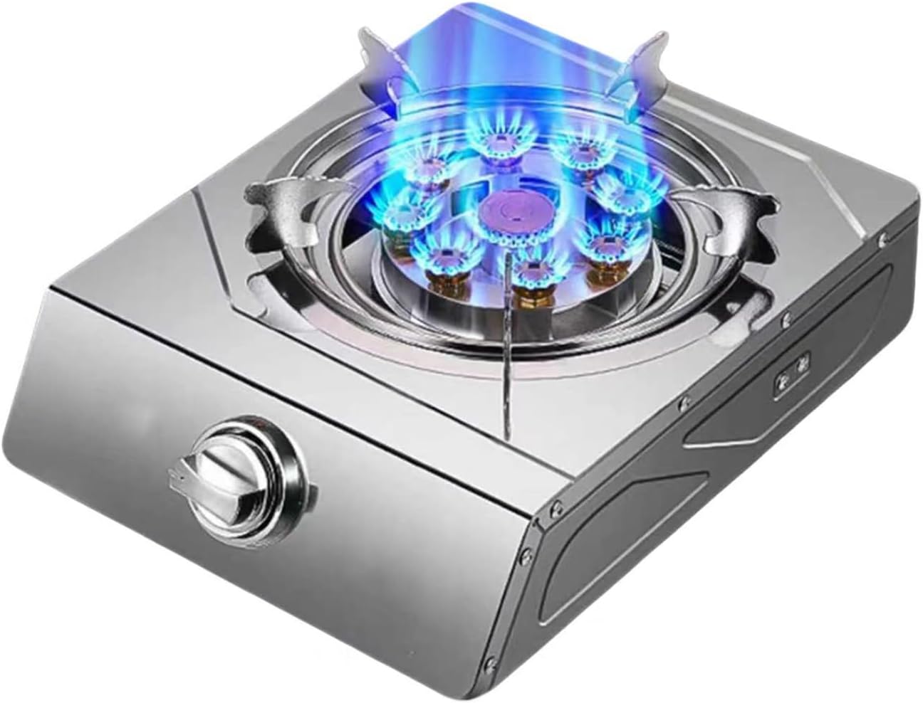 Single-burner Gas Stove,Stainless Steel Tabletop Cooker,4.2KW 9-cavity High-Efficiency Cooktop,with Flame Failure Protection,NG/LPG Compatible(NG)
