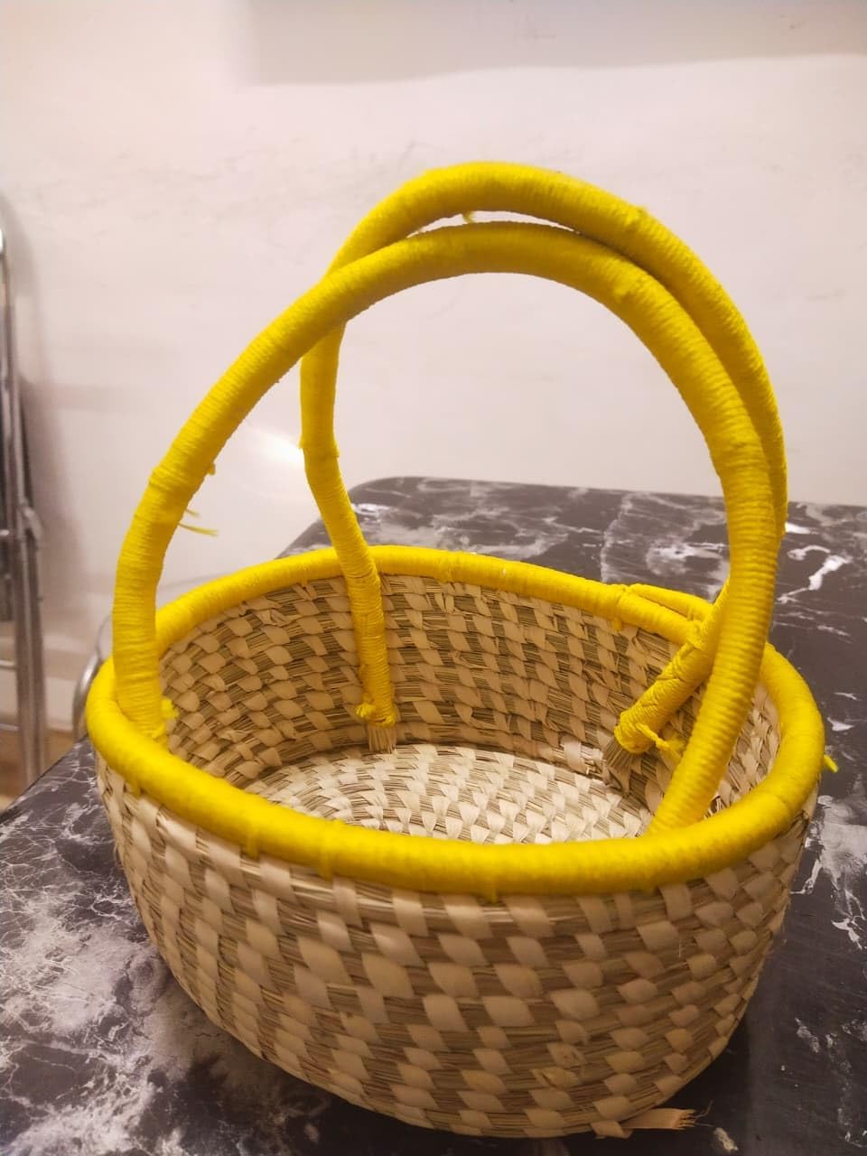 Bhartiye Crafts Handcrafted Sabai Grass Hamper Baskets with Vibrant Handles Set of 1