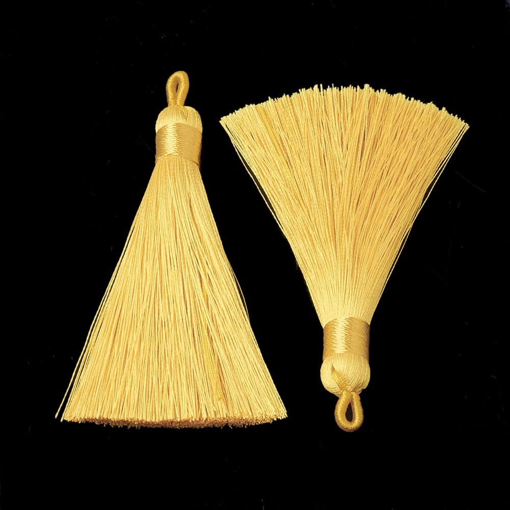 10 pcs Golden Yellow Silky Soft 8cm-9cm Tassels with Hanging Loops for Bookmarks Jewellery Keychains Pendant Decoration Crafts