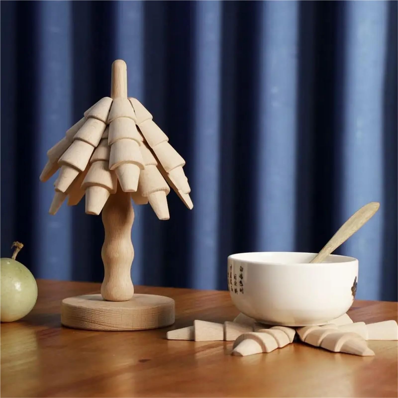 Salvamanteles de madera con soporte, apilados, adornos de árbol, plegables, decoración de cocina, juego de salvamanteles para platos calientes y ollas