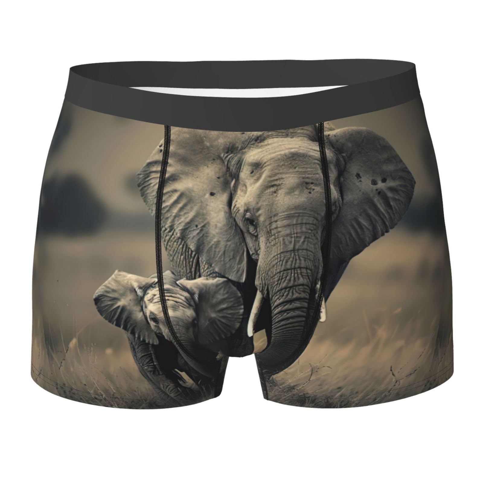 Zishak Unisex Black Old Elephant And Young Elephant Print Essential Boxer Briefs,Elasticated Trunks For Men,Men's Underwear Boxer Briefs, Xxl