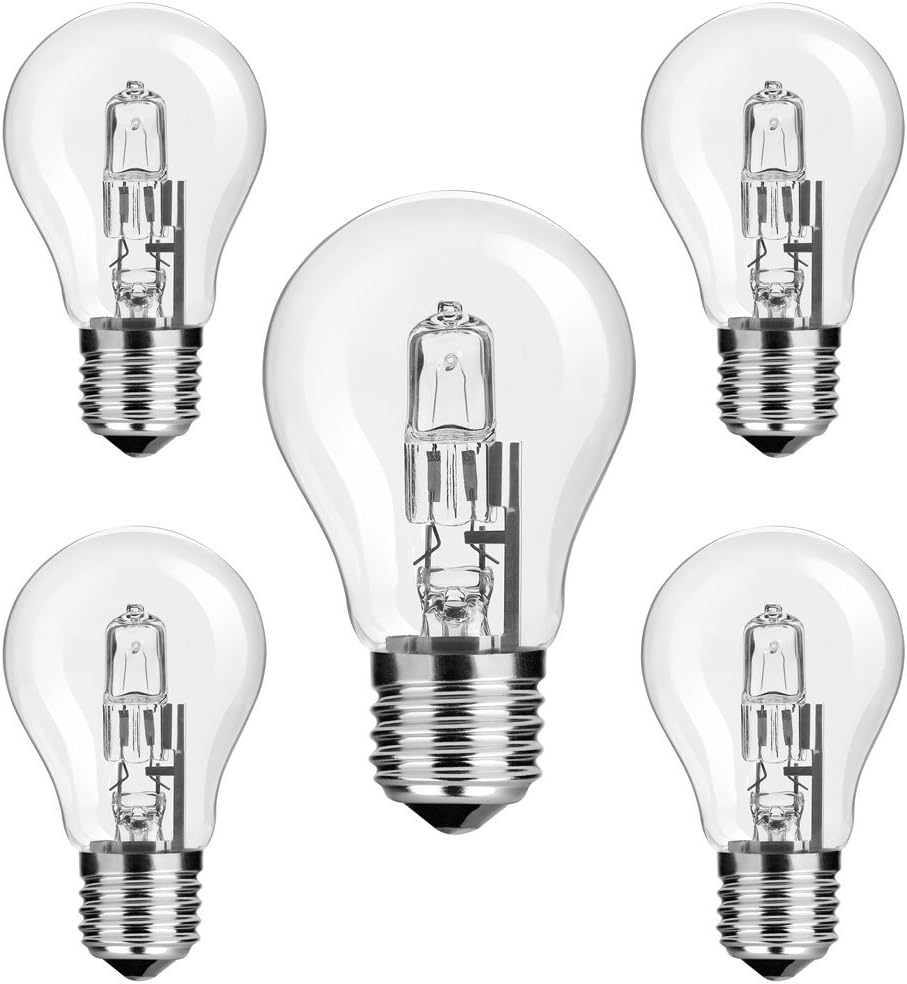 Nuloxx Classic Pack of 5 Halogen Bulbs E27 42 W 827 2700 K 624LM Warm White AC 220-240 V 360 degree beam angle, Energy Saving, Perfect for Replacing 56 Watt. Dimmable. [Energy Class C]