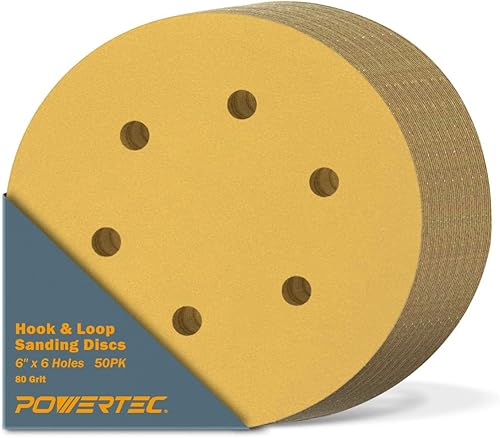 Vista 42 de POWERTEC Discos de lijado de 8 agujeros de 6 pulgadas, papel de lija de grano 80/100/120/150/220 (20 cada uno, 100 unidades) Surtido de almohadillas