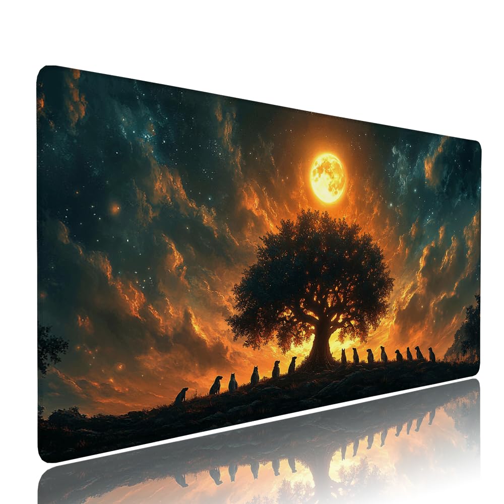 Alfombrilla de Mouse para Juegos, Nero, XXL, Antideslizante, Impermeable, Diseño de Luna, Extendido, Grande, 1200x600x3mm, para PC, Laptop, Ufficio, Famiglia d-525