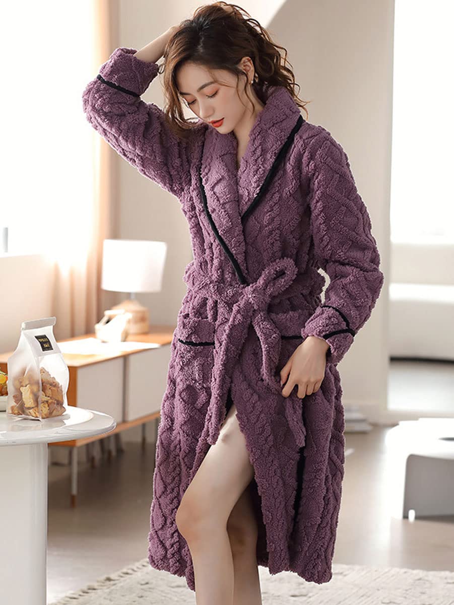 Dressing Gown Robe Lady Olga Fluffy Coral Fleece Robe - Women's Pink Purple Dressing  Gown, Long Sleeve Coral Fleece Dressing Gown
