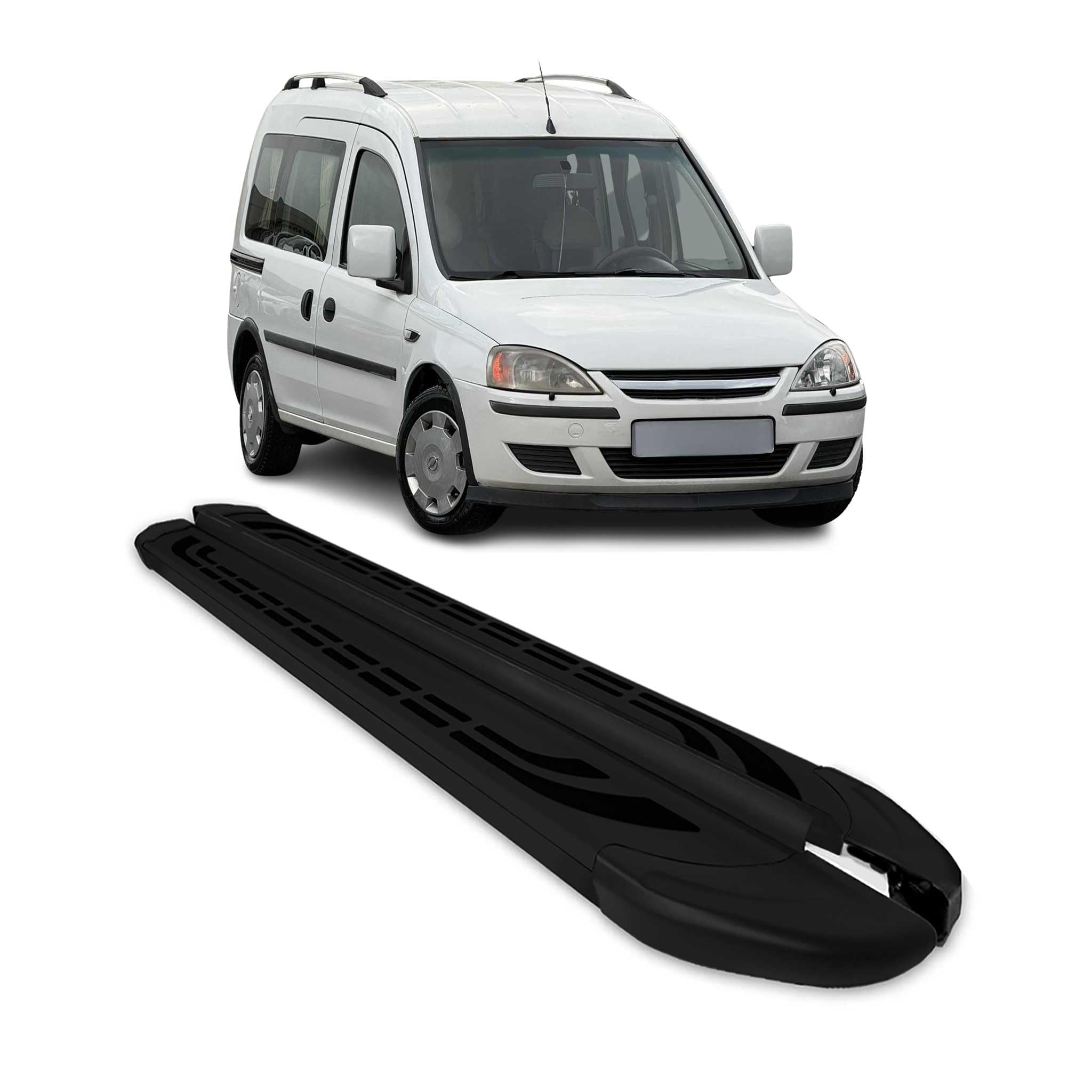 OMAC Pedane Laterali Sottoporta compatibile con Opel Combo 2001-2011 Nero Alluminio 2 Pz