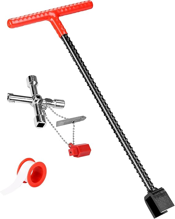 JOYTUTUS 17 Inch Water Meter Key, Water Shut Off Tool with 4Way Utilities Key