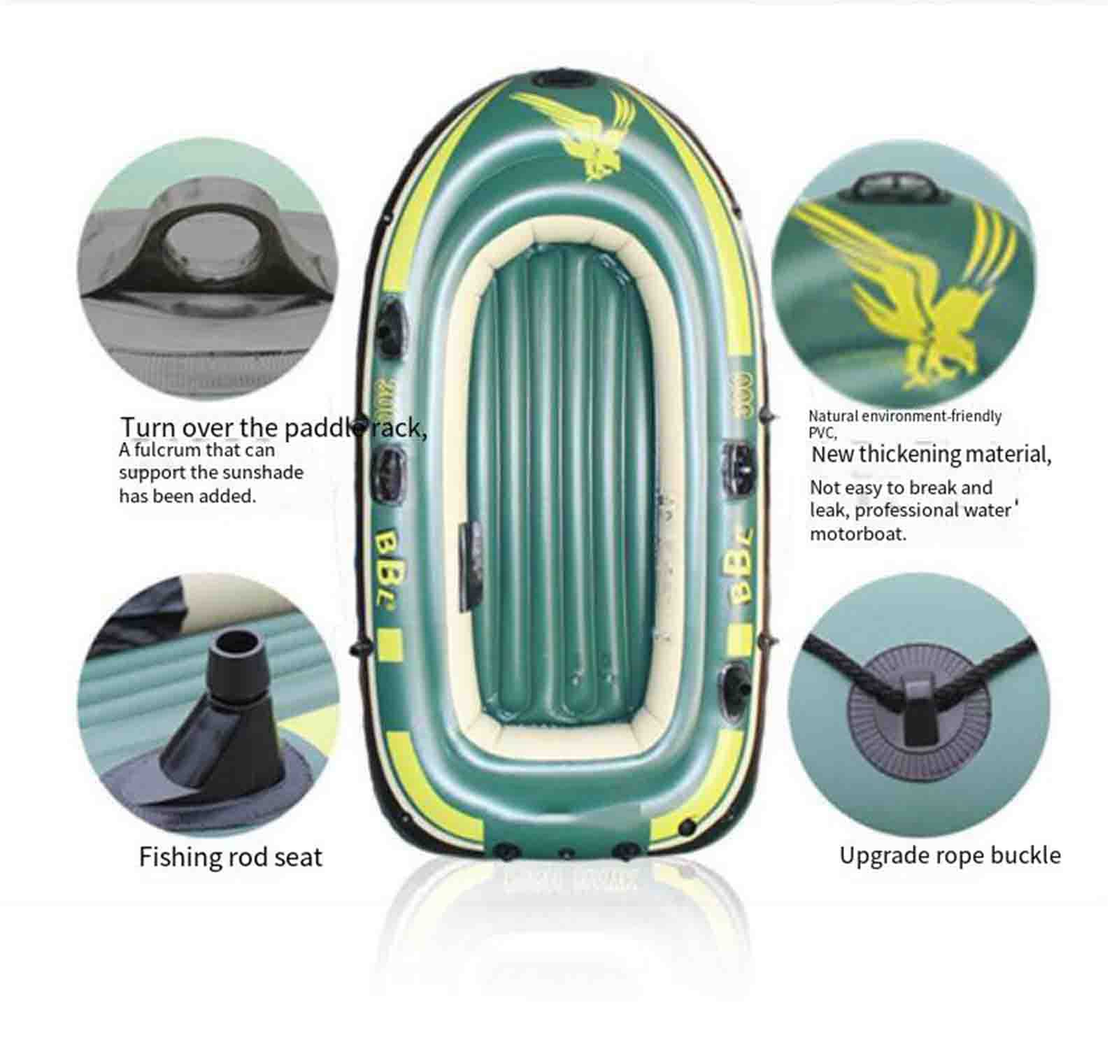 FJAUOQ Bateau Gonflable en PVC Matelas pneumatique pour Bateau Marin Gonflable Heavy Duty Person Gonflable Radeau Dinghy Bateau de pêche pour Sports Nautiques Support jusqu'à 200 kg