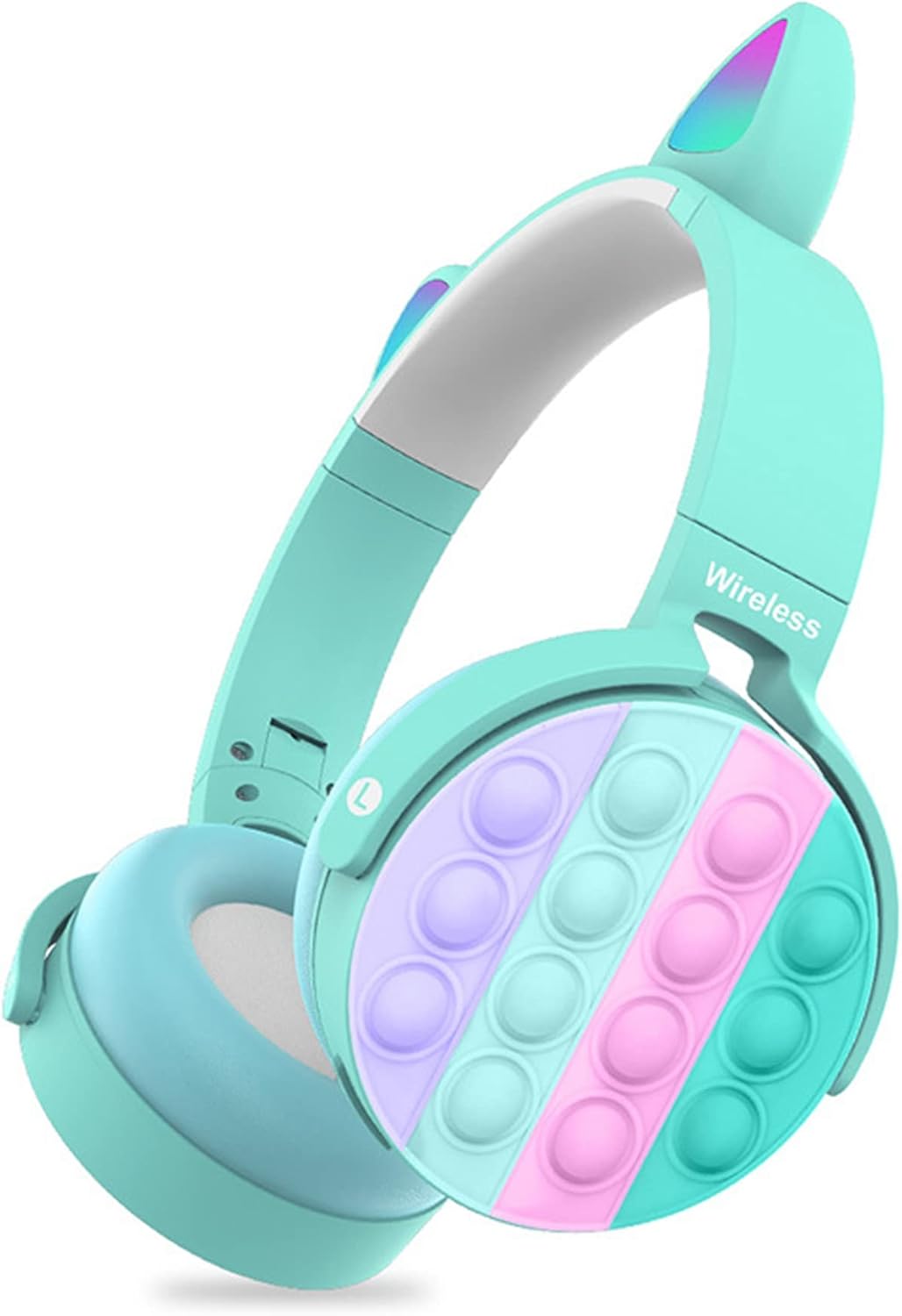 Owl's-Yard Rainbow Pop-On-It Bluetooth 5.0 Headphones, Fidget Head-Mounted Stereo Headset, Wireless Over-Ear Headphones, Noise Cancelling, Gaming Headset for Kids Teens (Blue)