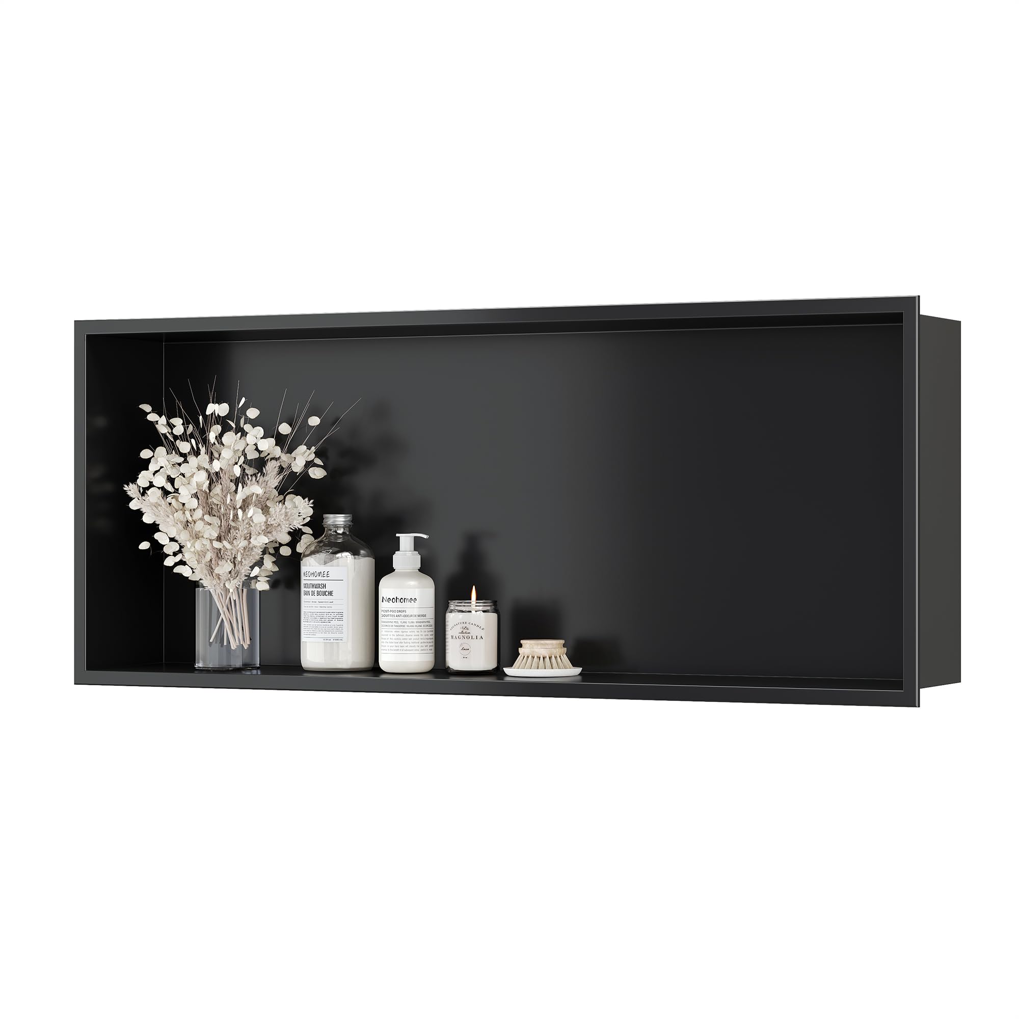 Neodrain Wall Niche Shower Stainless Steel Shower Enclosure Single Shelf Storage for Bathroom 75 x 30 cm Black